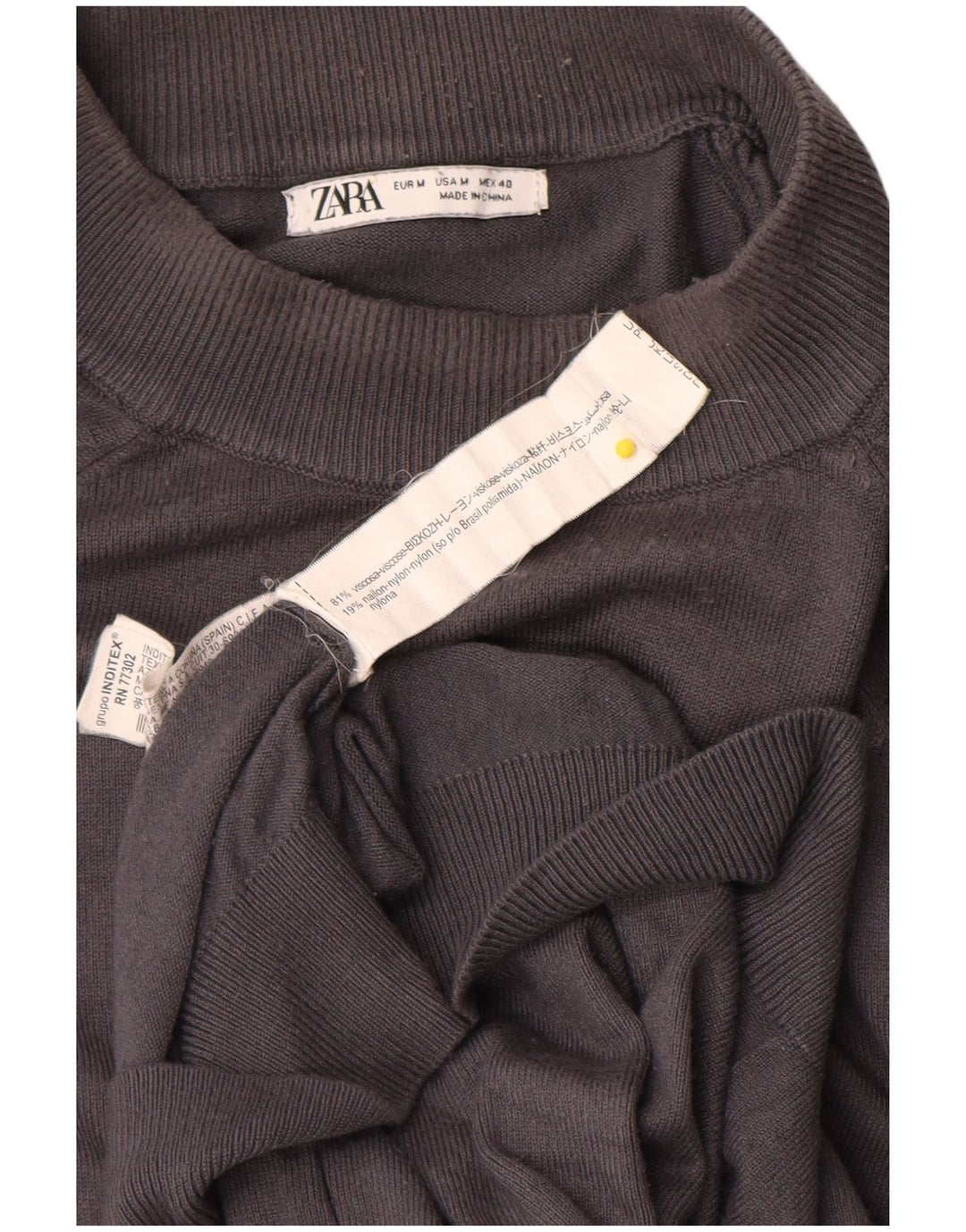 Zara Herre sweater med rund hals, mellemgrå viskose