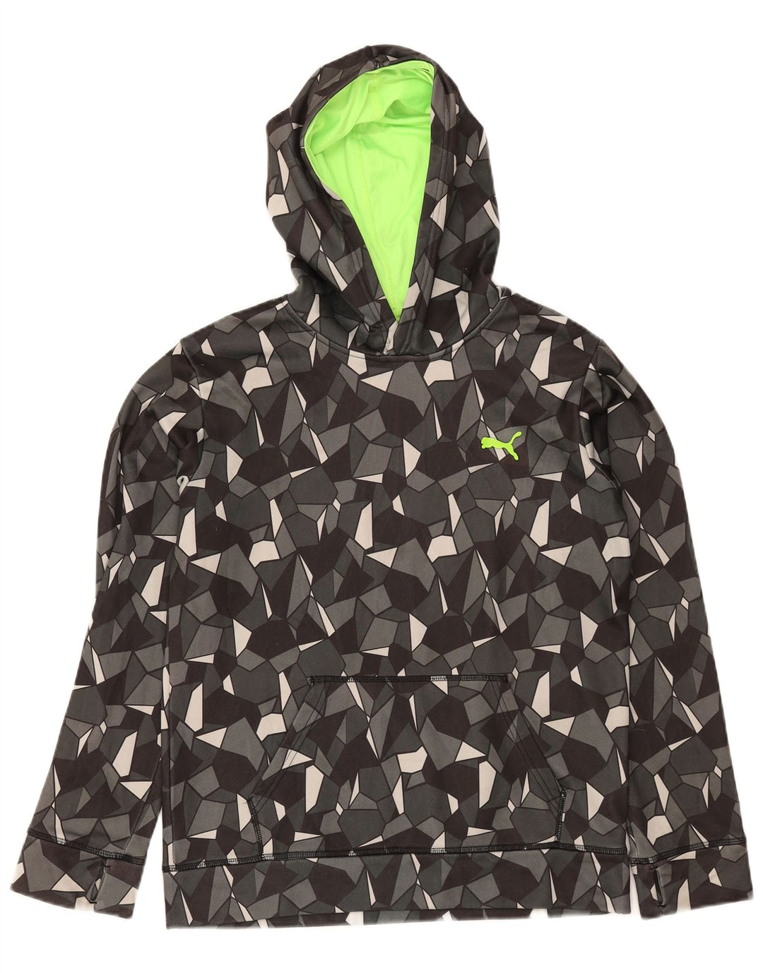 PUMA Boys Hoodie Jumper 15-16 Years XL Grey Geometric Polyester