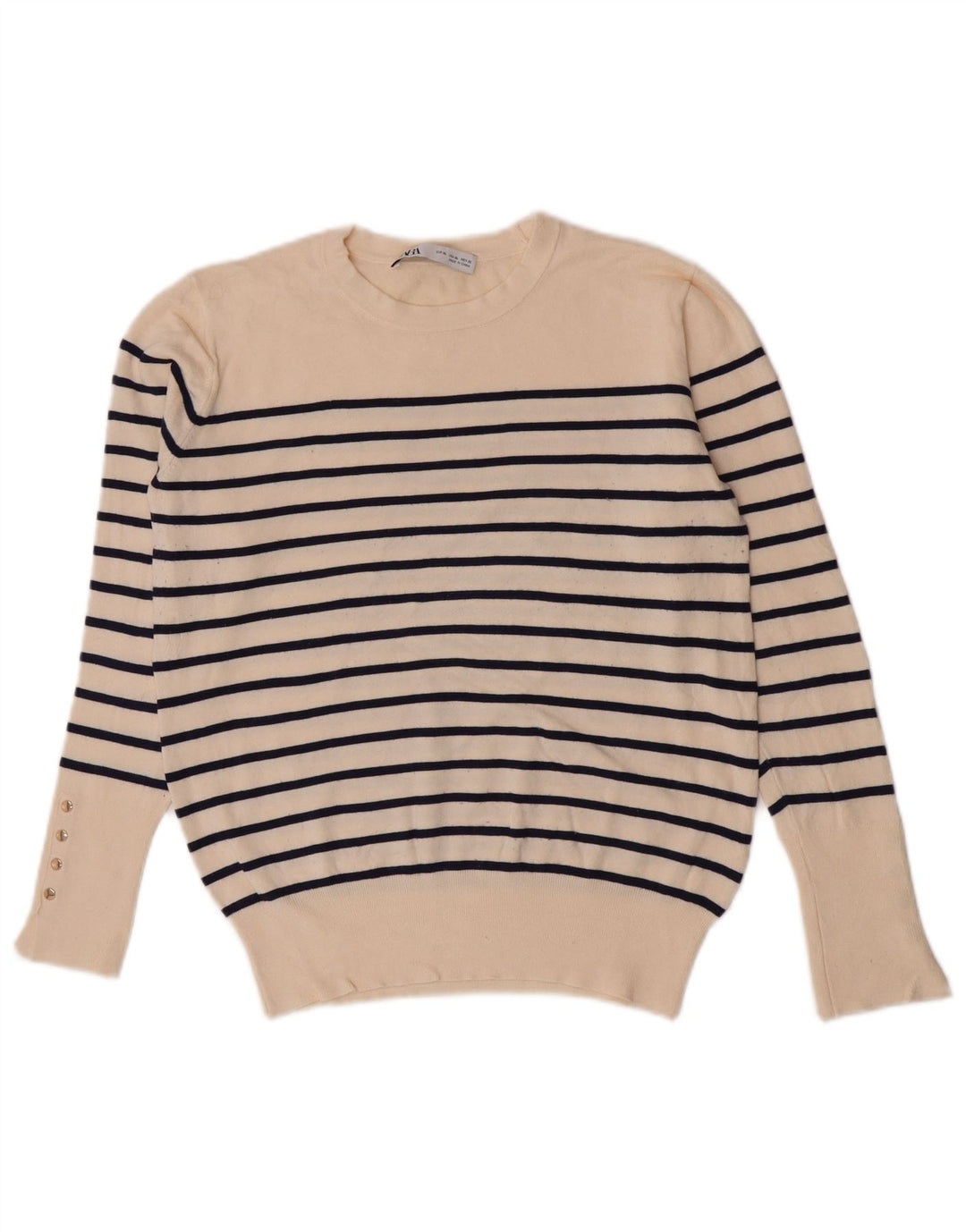 Zara Dame Jumper Sweater UK 14 Stor Off White Stribet