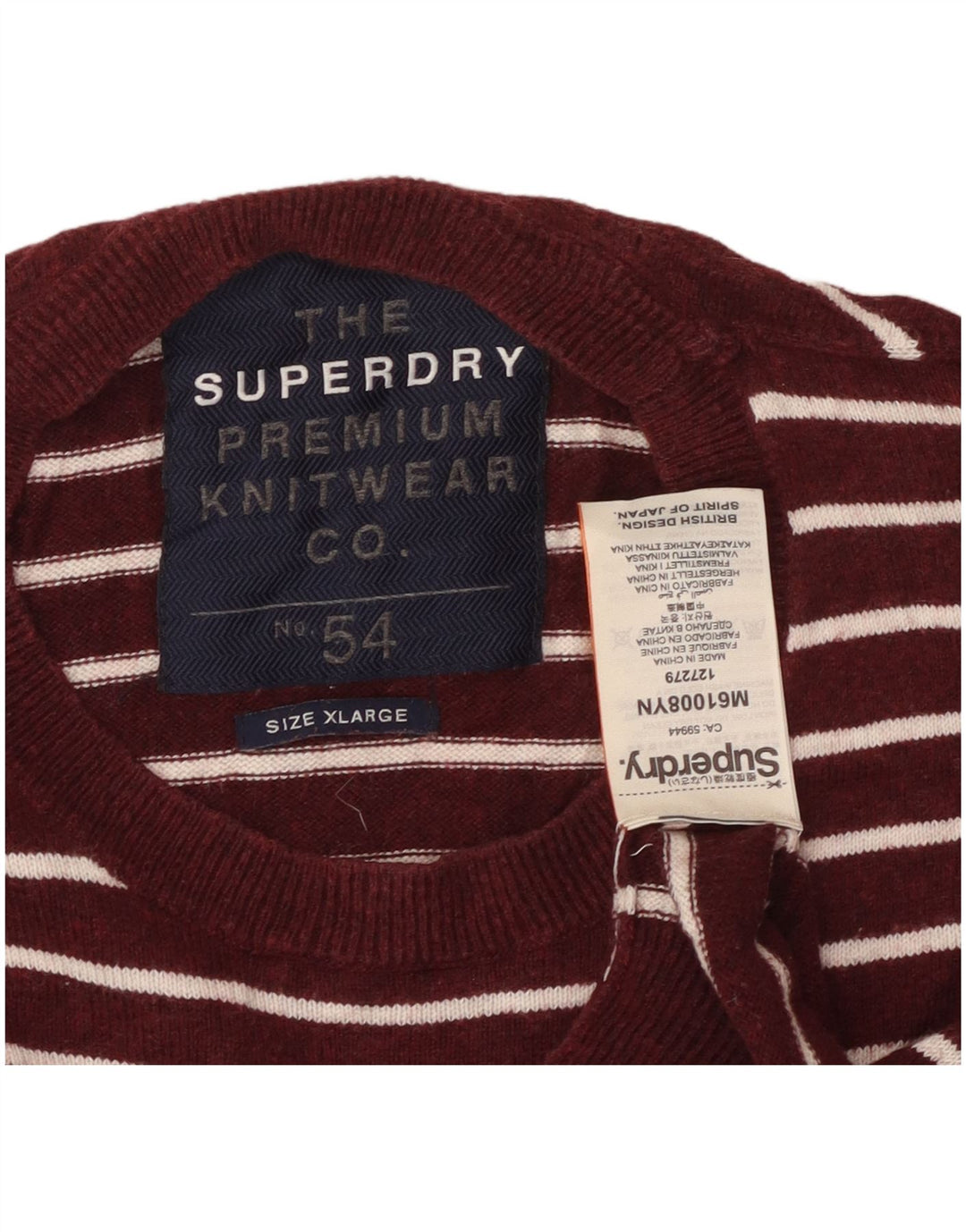 SUPERDRY Herre sweater med rund hals XL rødbrun stribet bomuld