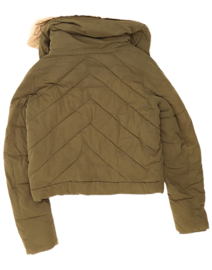 Zara Womens Crop Oversized polstret jakke UK 6 XS Khaki