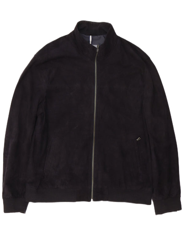 Christian Berg Herre Bomber Ruskindsjakke UK 46 3XL Navy Blue Læder
