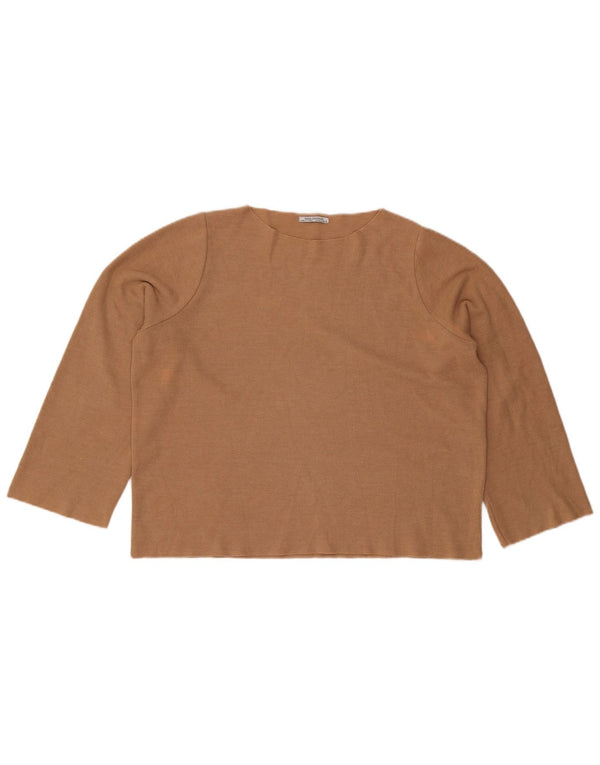 Zara Dame Trafaluc Oversized Top Langærmet UK 14 Medium Beige Bomuld