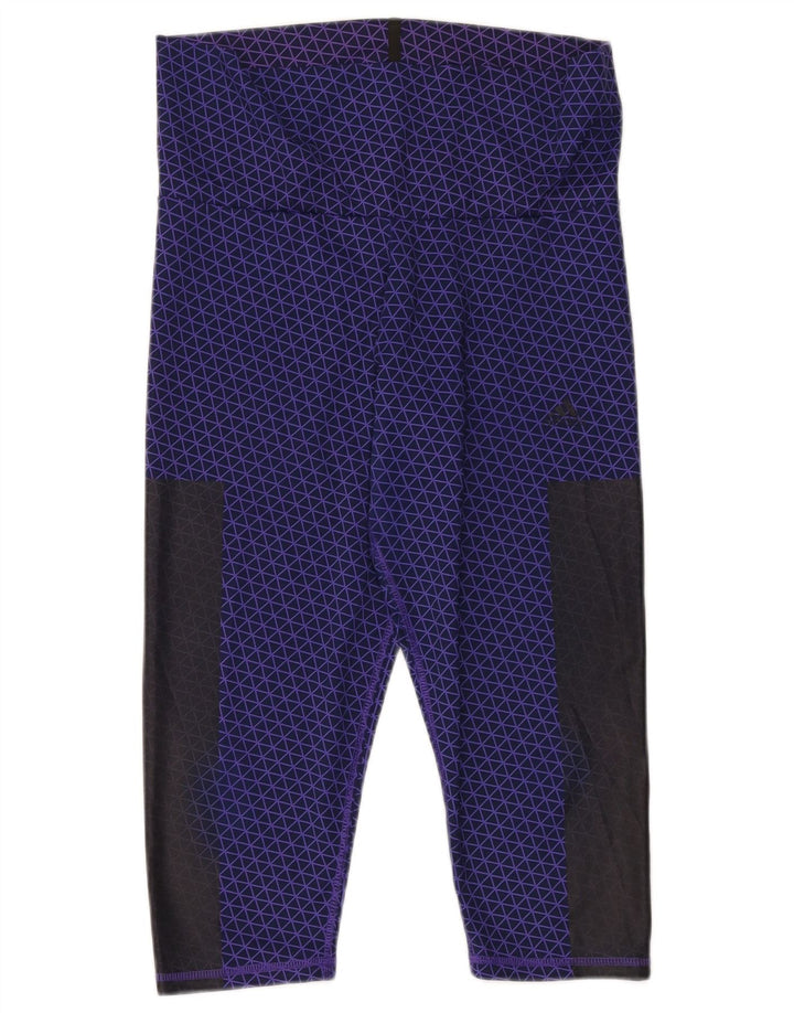 ADIDAS Dame Climalite Capri Leggings UK 14 Medium Lilla Colourblock