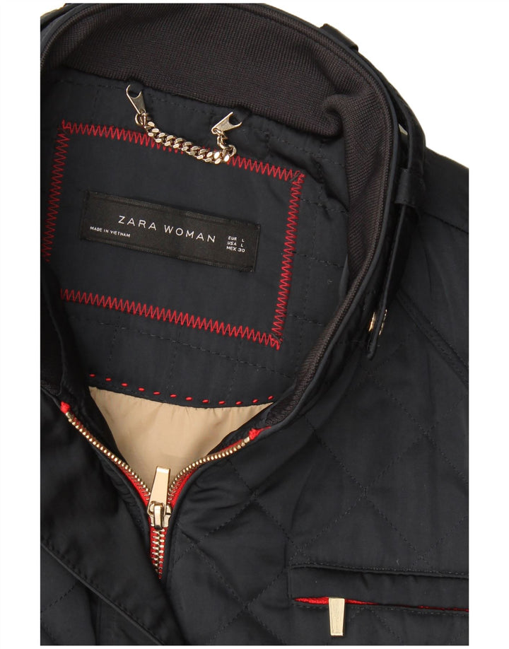 Zara Quiltet jakke til kvinder UK 14 Large Navy Blue
