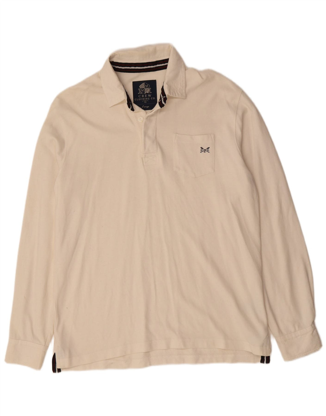 CREW CLOTHING Langærmet herre poloshirt Stor hvid bomuld