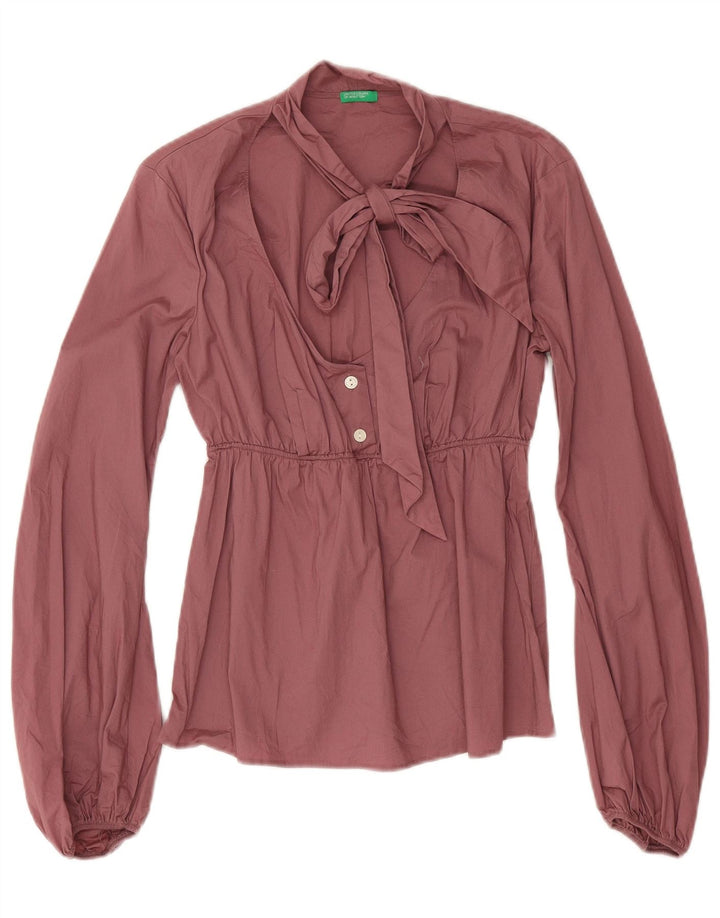 Benetton Womens Front Tie Langærmet bluse Top UK 10 Small Pink