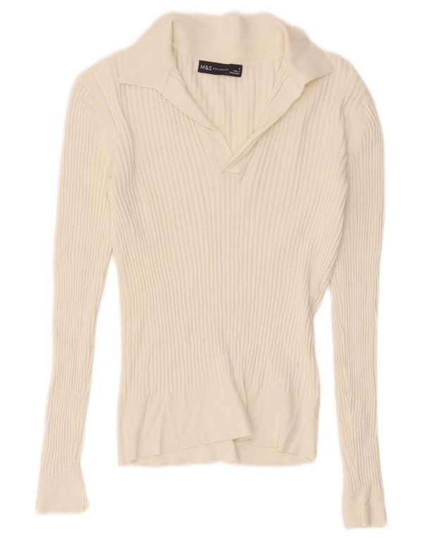 Marks & Spencer Dame Polo Neck Jumper Sweater UK 8 Small White Viscose