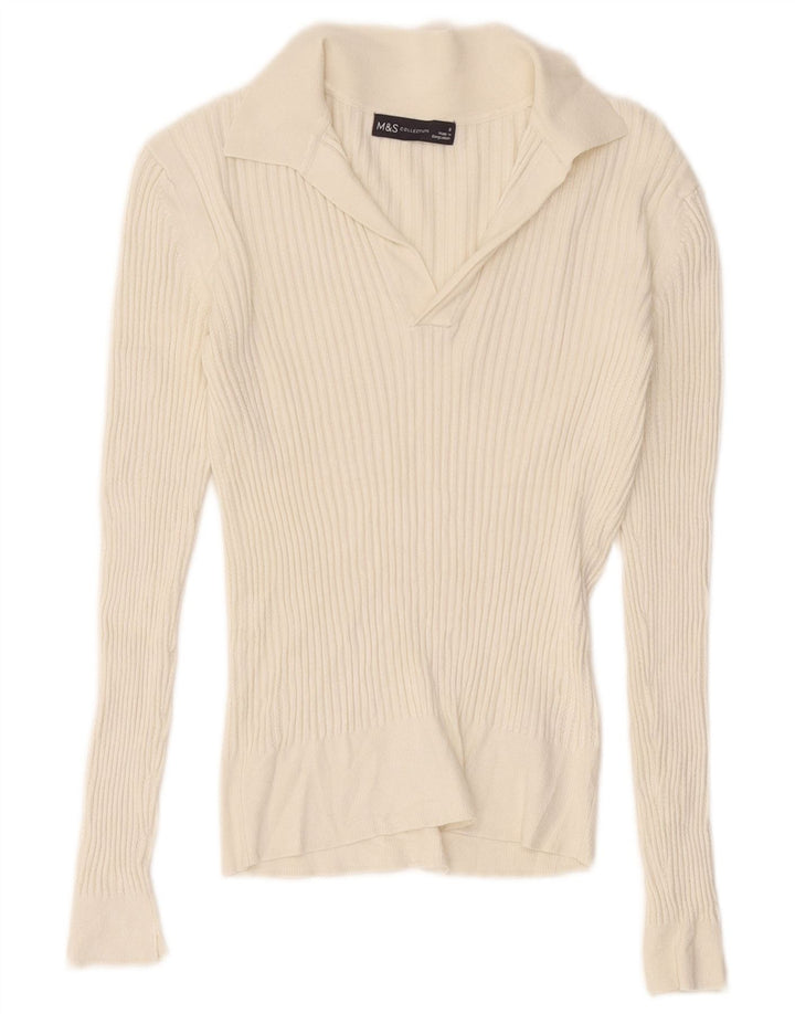 Marks & Spencer Dame Polo Neck Jumper Sweater UK 8 Small White Viscose