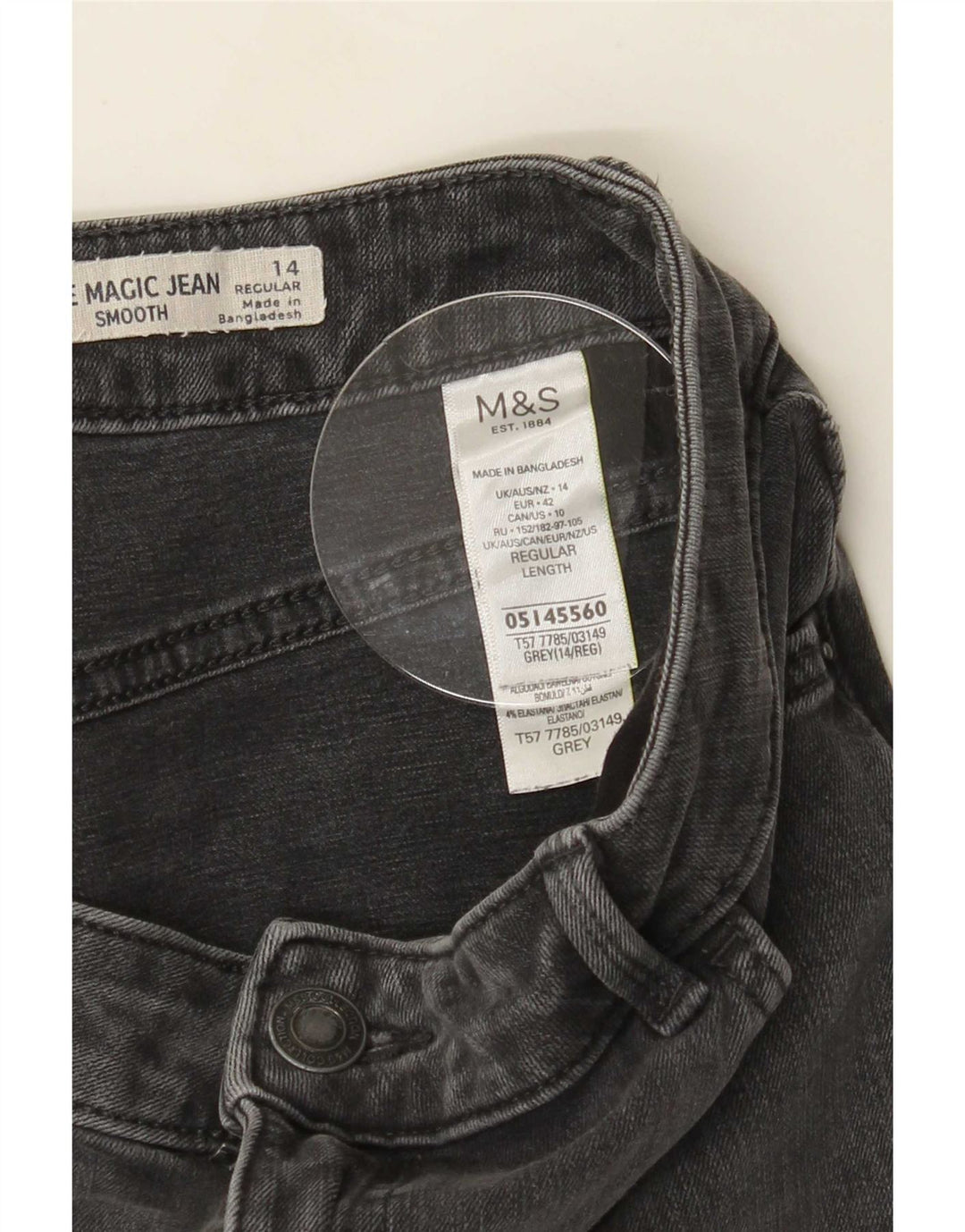 Marks & Spencer Dame The Magic Slim Jeans UK 14 Medium W30 L28 Grå
