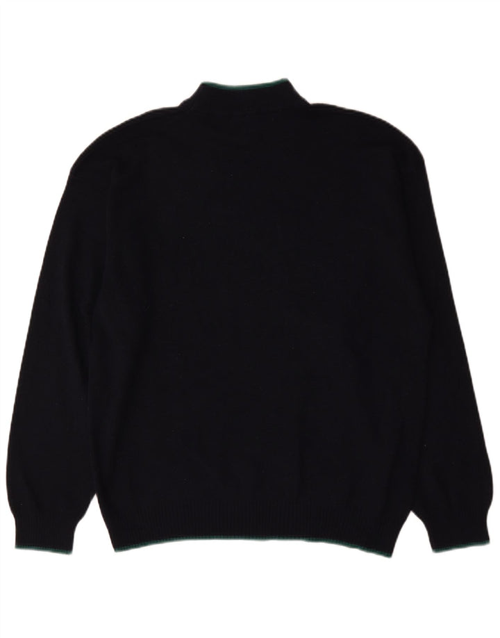 Vintage herre grafisk skildpadde hals sweater stor marineblå