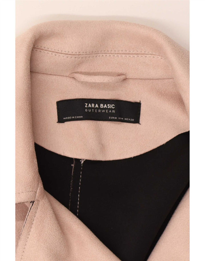 Zara Womens Crop Biker Jacket UK 14 Medium Pink Polyester