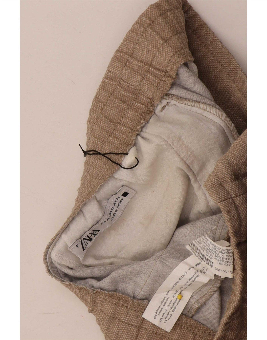 Zara Dame Slim Cropped Trousers XL W34 L26 Beige Polyester