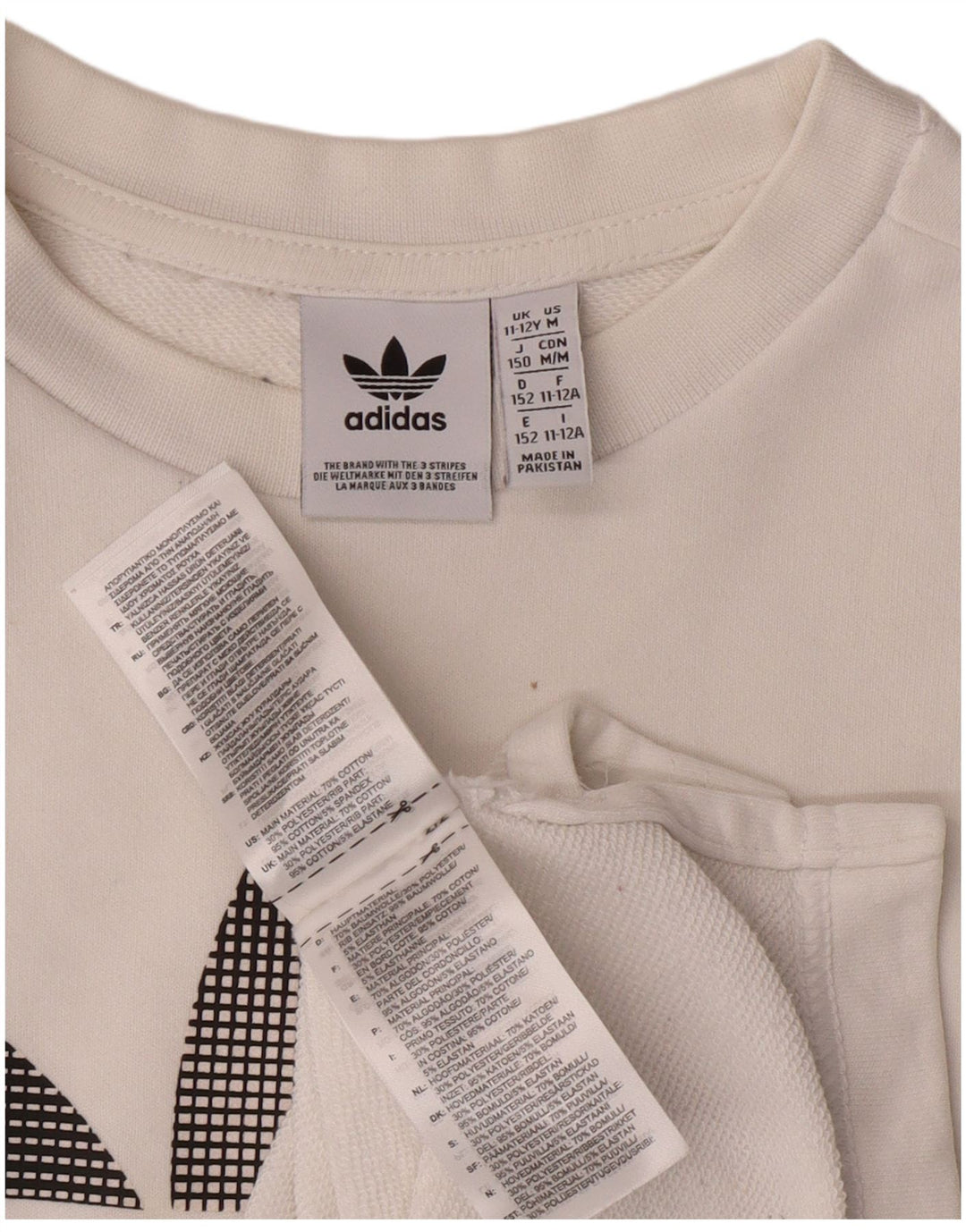 ADIDAS Boys Graphic Top Long Sleeve 11-12 Years White Cotton