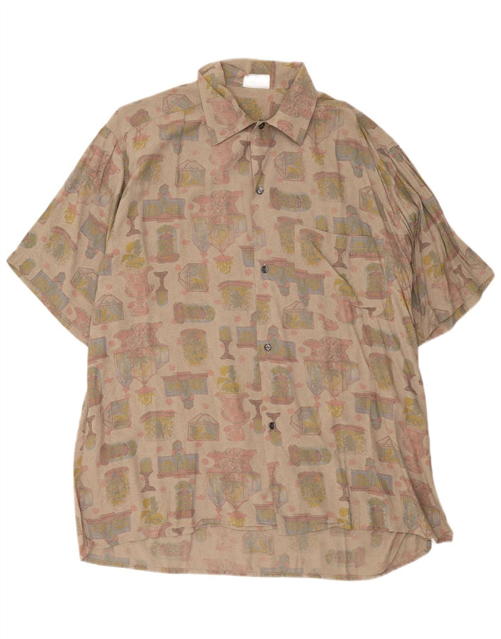 Ingram Herre grafisk kortærmet skjorte XL Beige Viscose