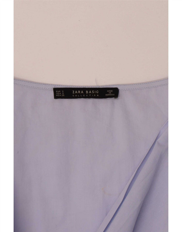 Zara Dame 3/4-ærmet Wrap Shirt Bluse UK 10 Small Blue