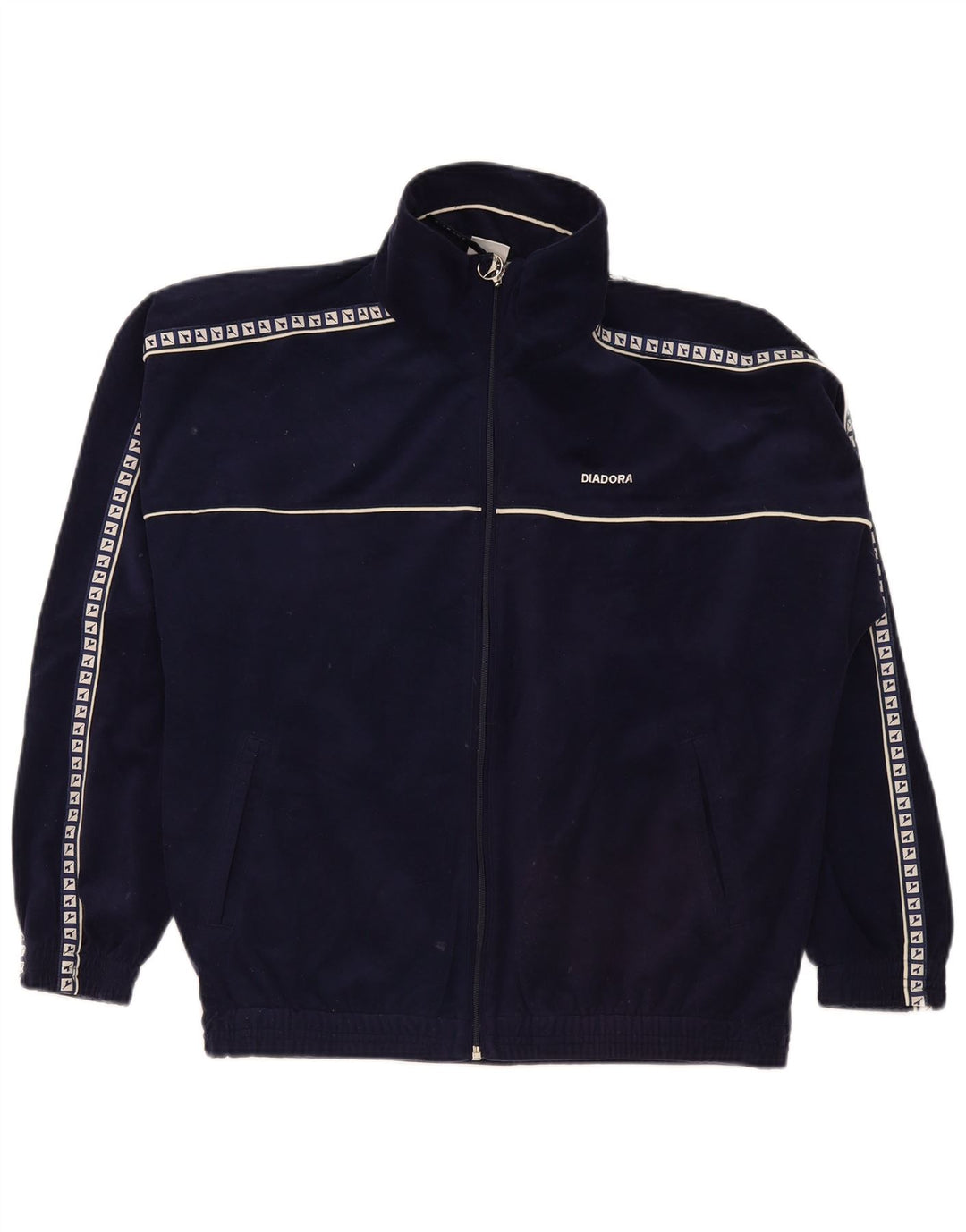 Diadora Herre grafisk velour træningsdragt topjakke UK 38 Medium Navy Blue
