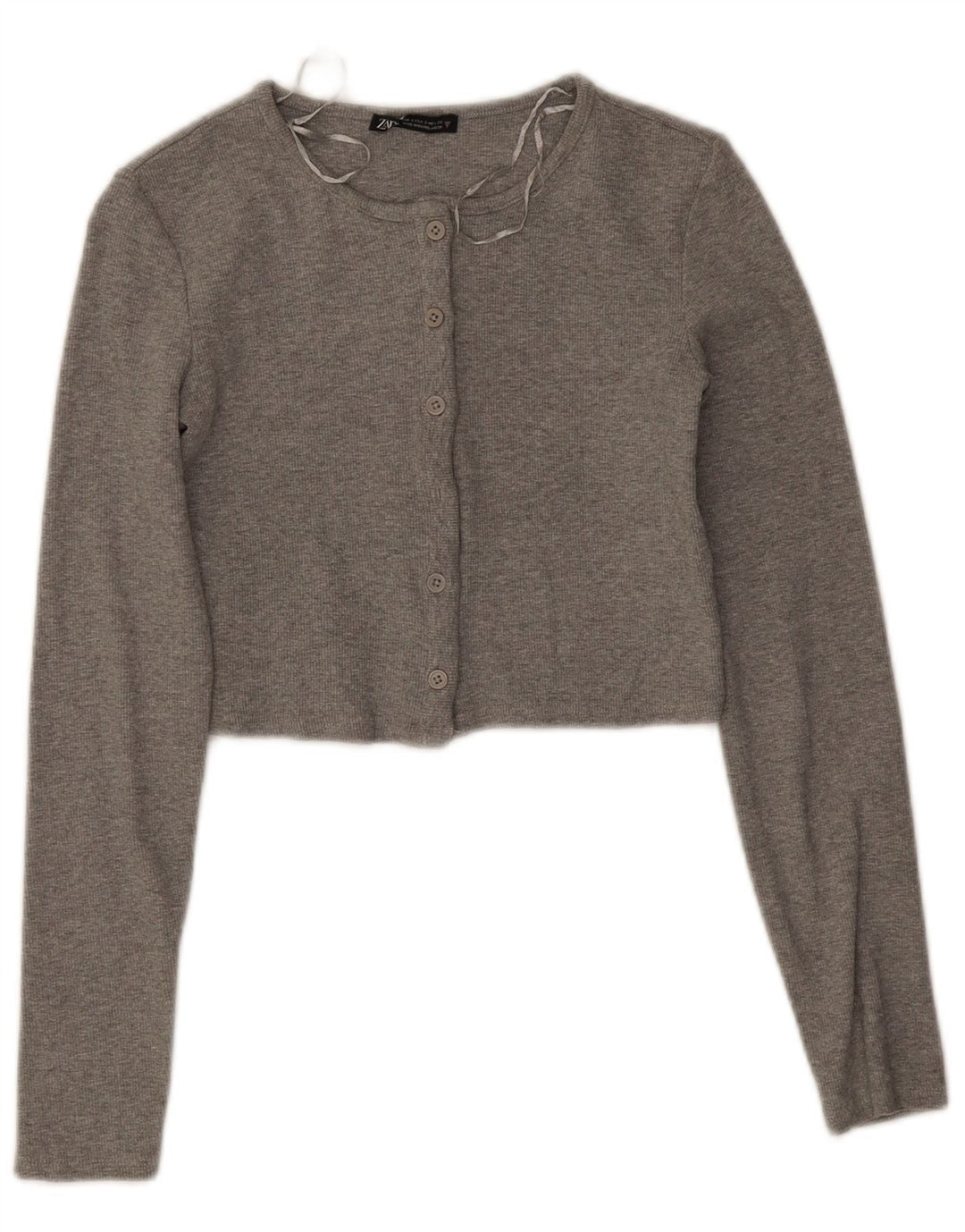 Zara Womens Crop Top UK 8 Small Grey Flecked Bomuld