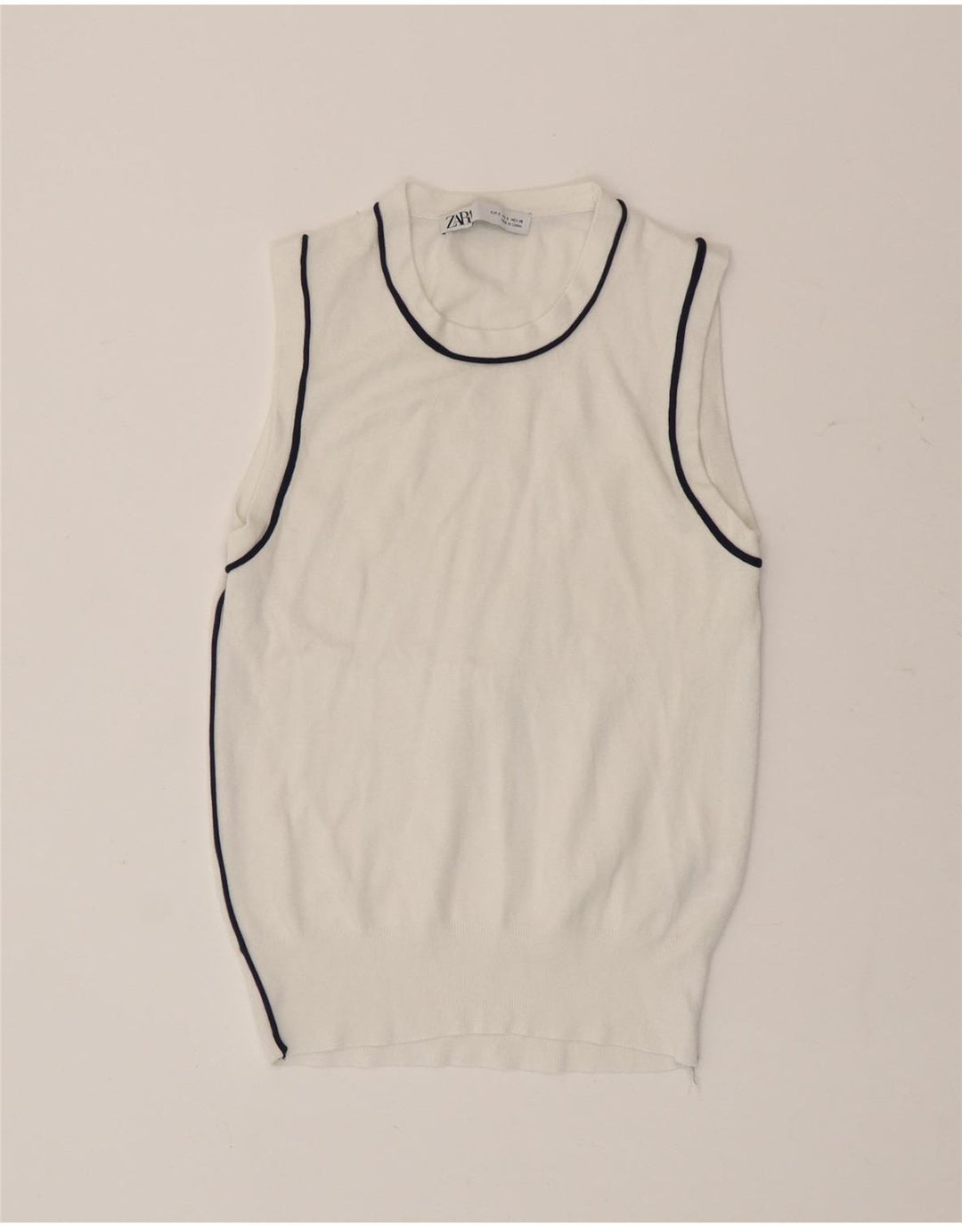 Zara Dame Vest Tank Top UK 10 Lille hvid stribet viskose