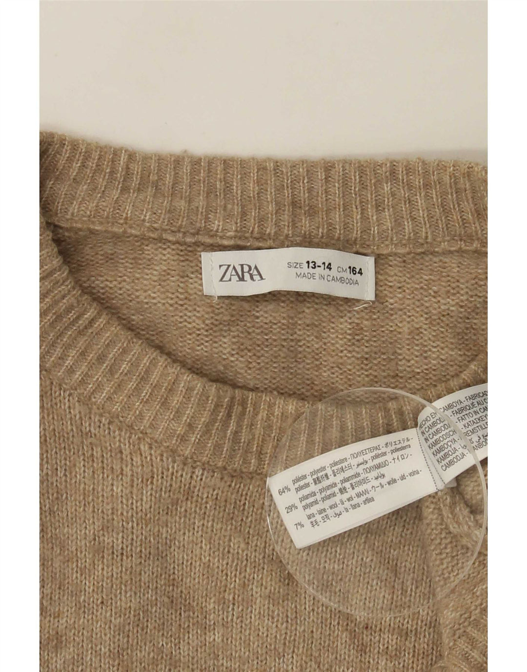 Zara drenge sweater med rund hals 13-14 år Beige polyester