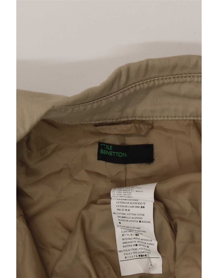 Benetton Womens Bomber Jacket IT 44 Medium Beige Colourblock Cotton