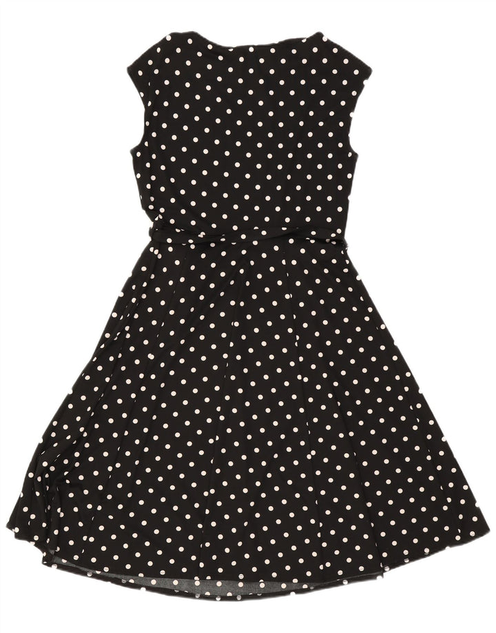 Wallis Dame Ærmeløs A-Line Kjole UK 12 Medium Black Polka Dot