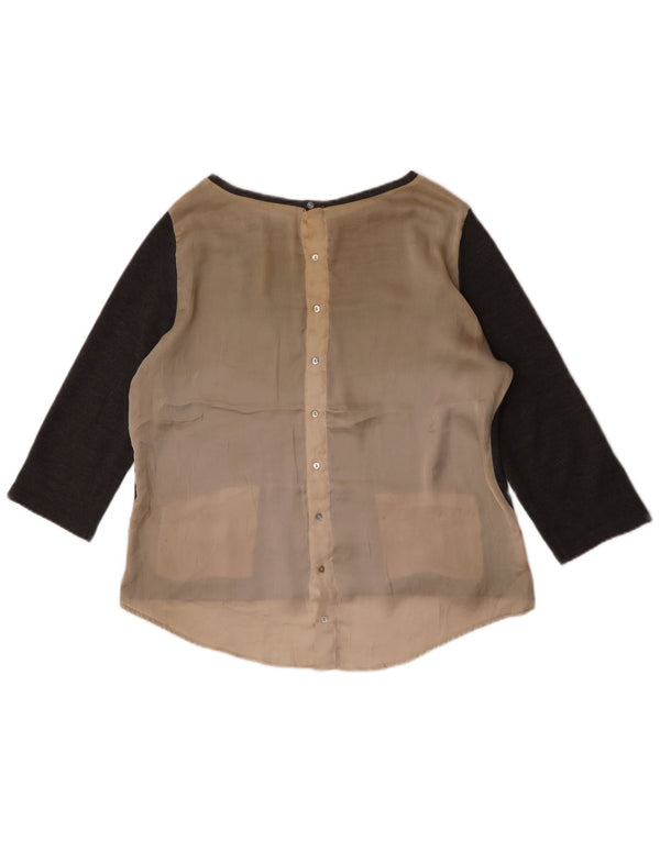 Zara Dame 3/4 ærmet bluse Top UK 16 Large Grey Colourblock