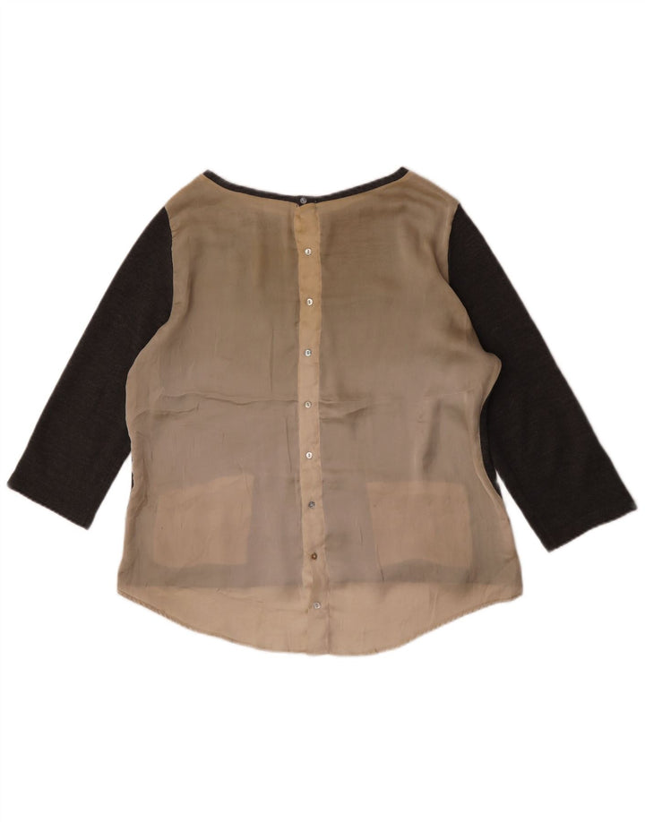 Zara Dame 3/4 ærmet bluse Top UK 16 Large Grey Colourblock