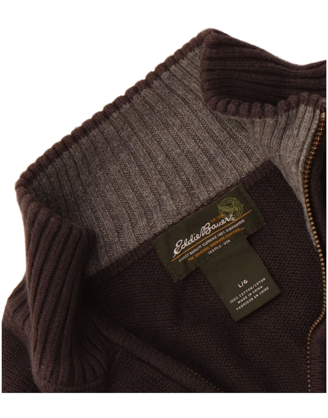EDDIE BAUER Herre Zip Neck trøje Sweater Large Grå Bomuld