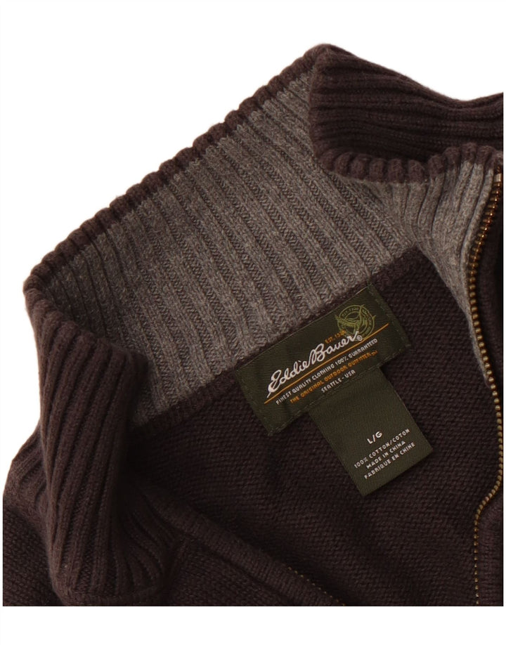 EDDIE BAUER Herre Zip Neck trøje Sweater Large Grå Bomuld