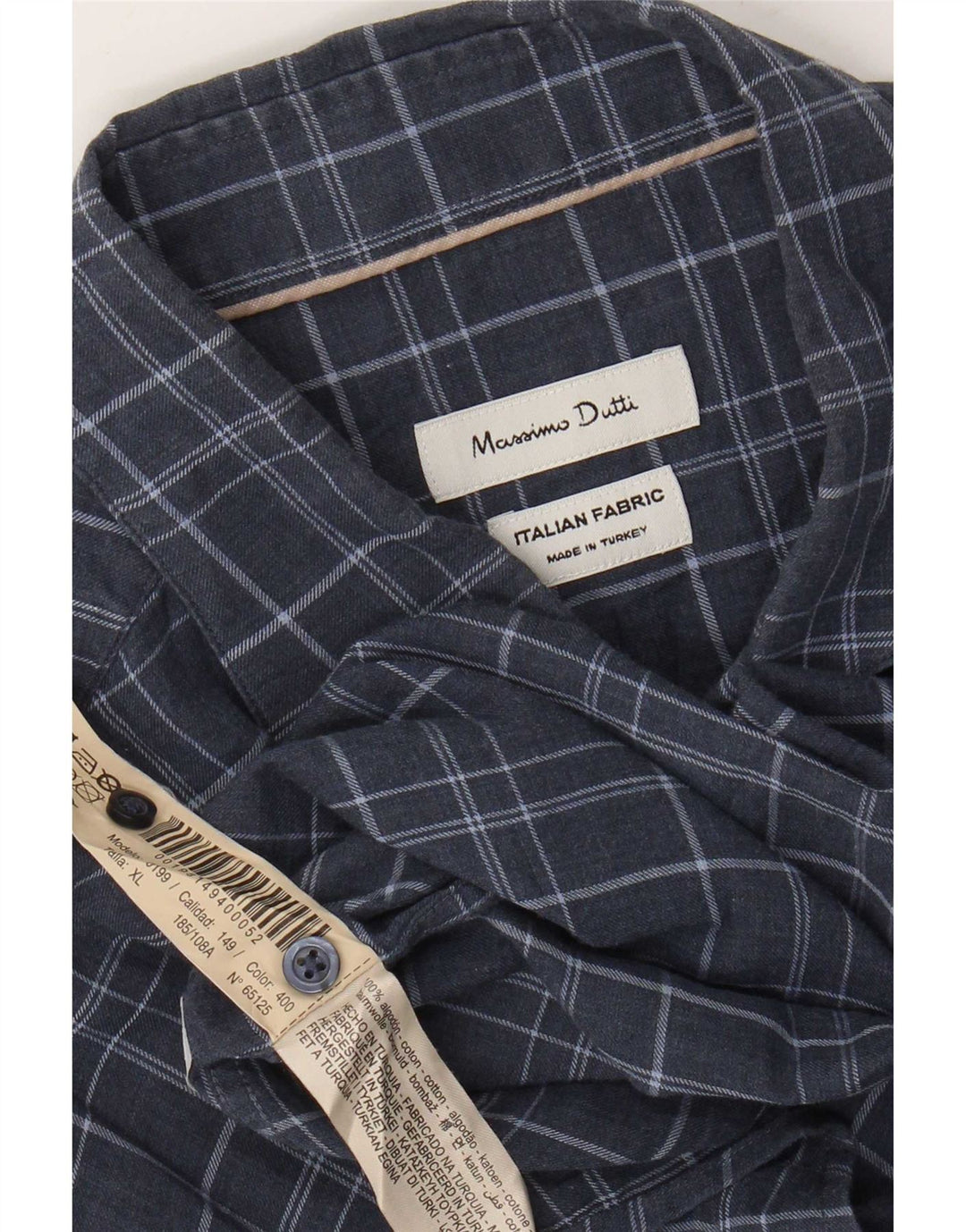 Massimo Dutti herreskjorte XL marineblå plaid bomuld