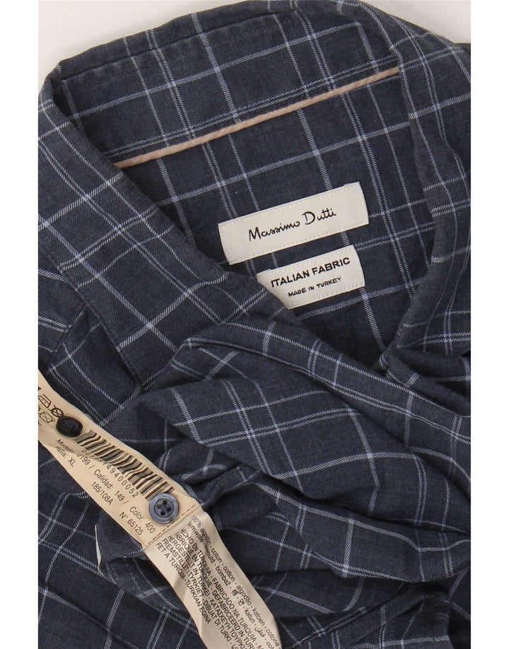 Massimo Dutti herreskjorte XL marineblå plaid bomuld