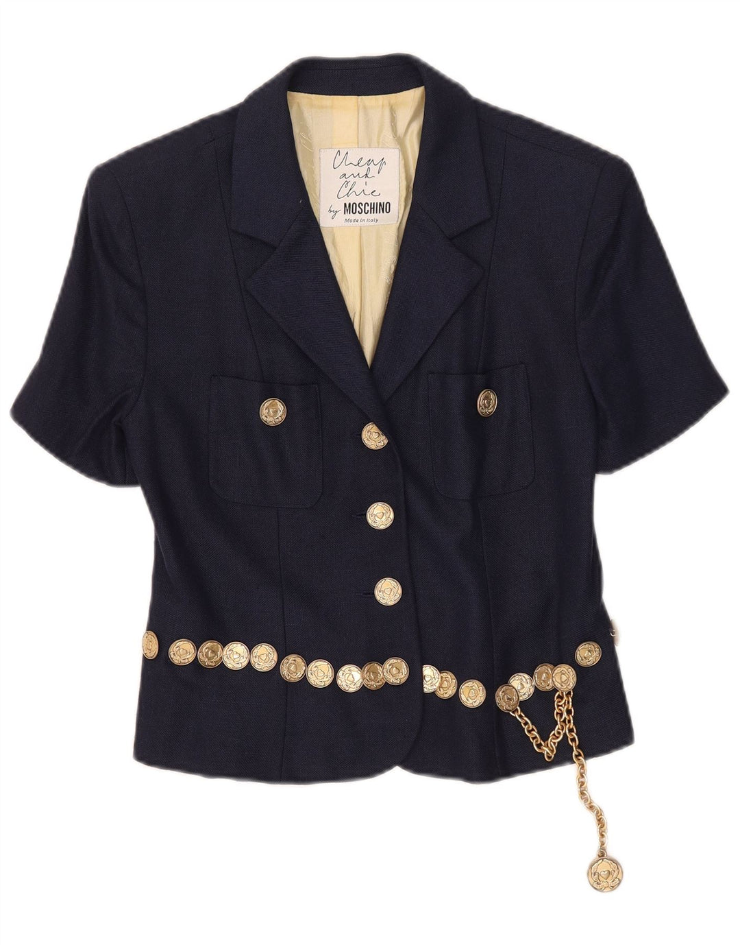 Moschino Dame 3-knaps kortærmet blazerjakke UK 14 Large Navy Blue