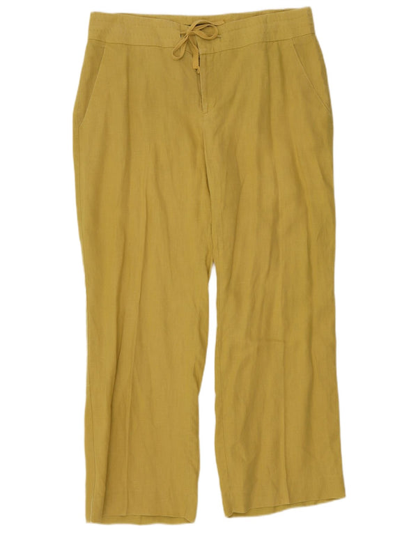 Zara Womens Wide Leg Casual Trousers XL W32 L30 Yellow Linen