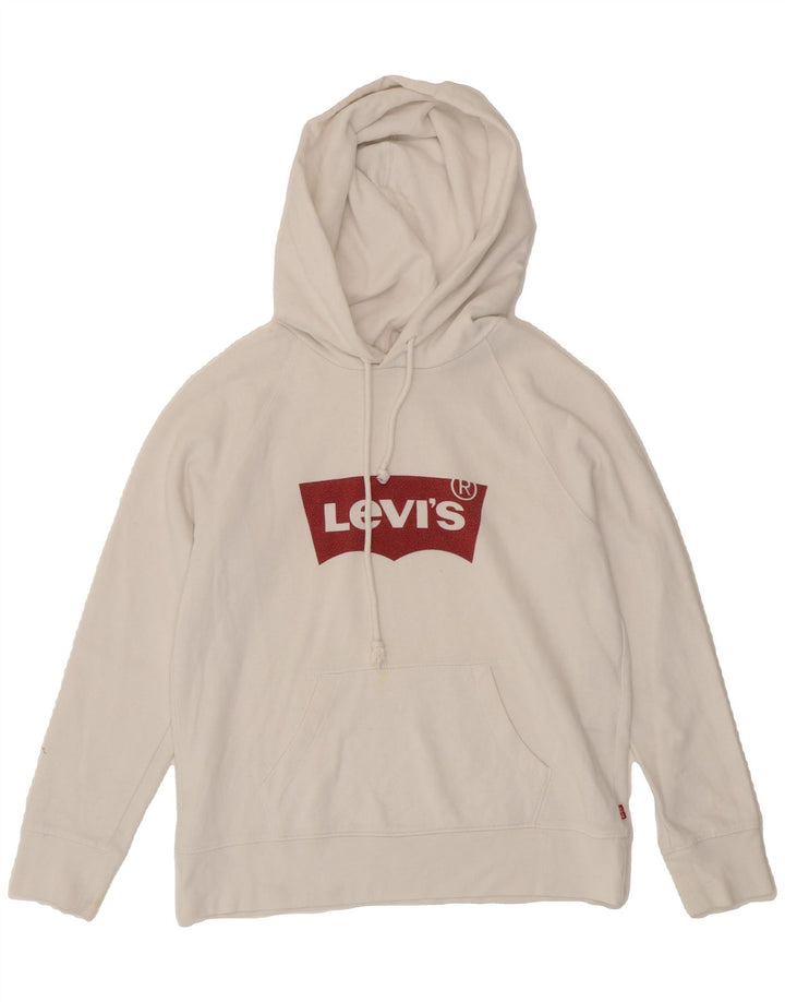 LEVI'S Womens Oversized Graphic Hoodie Jumper UK 10 Small White Cotton Vintage Levi's and Second-Hand Levi's from Messina Hembry 