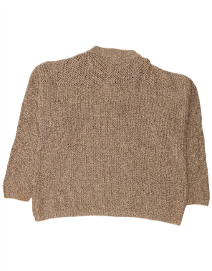 EDDIE BAUER Herre Oversized Button Neck Jumper Sweater XL Beige Flecked