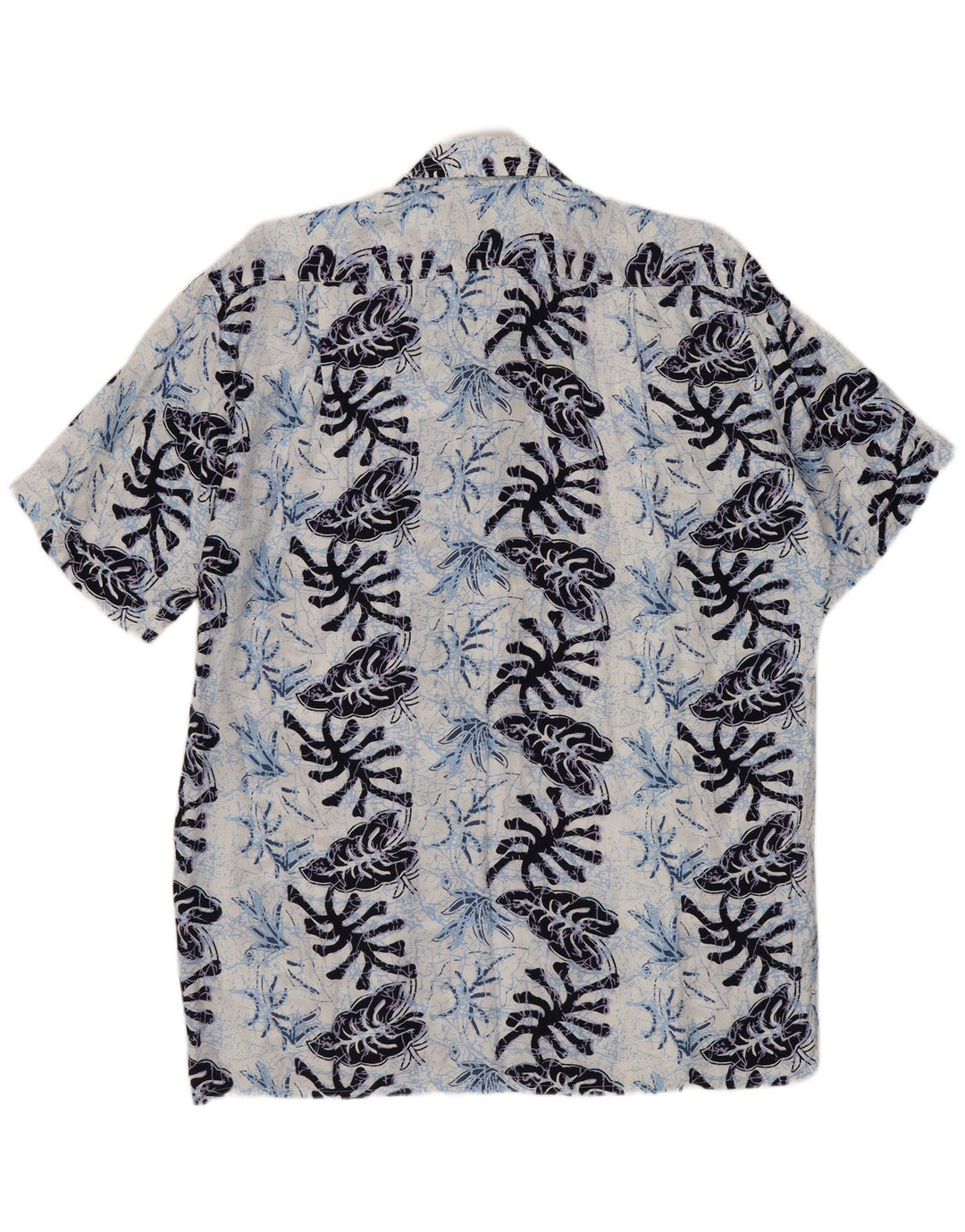 FOLLIE Kortærmet herreskjorte str. 41/42 Large Navy Blue Floral Viscose