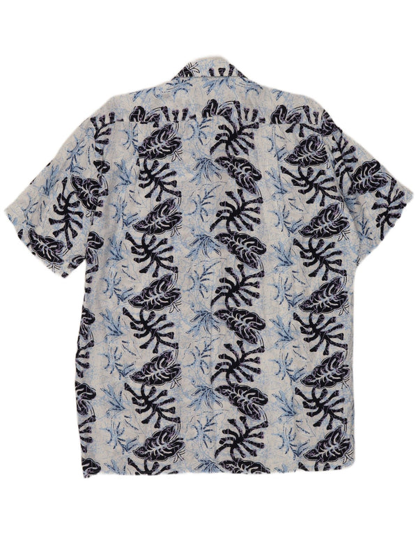 FOLLIE Kortærmet herreskjorte str. 41/42 Large Navy Blue Floral Viscose