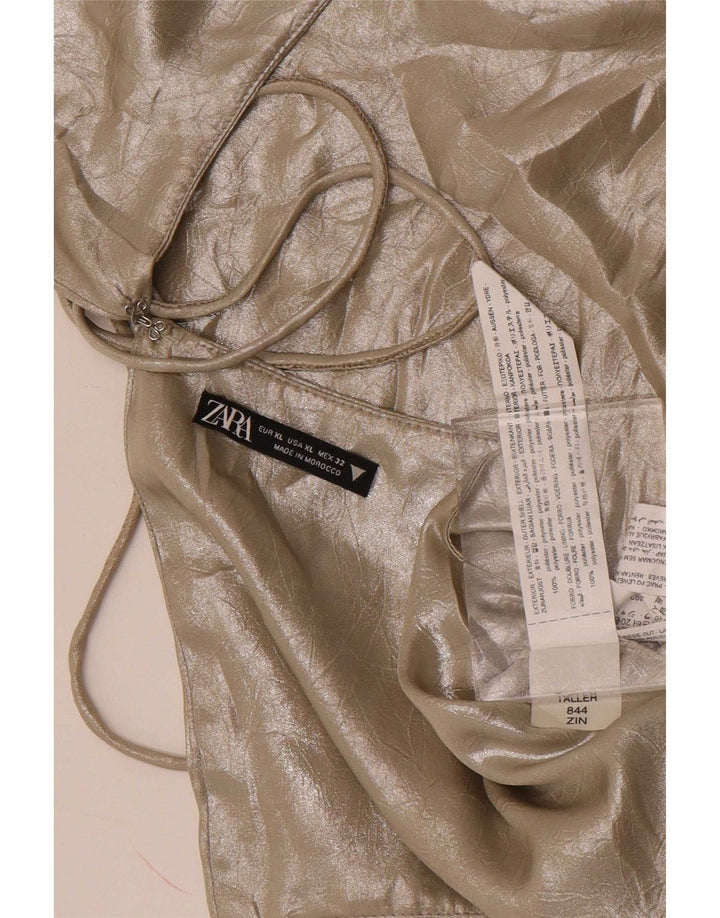 Zara Womens Crop Halter Top UK 18 XL Guld Polyester