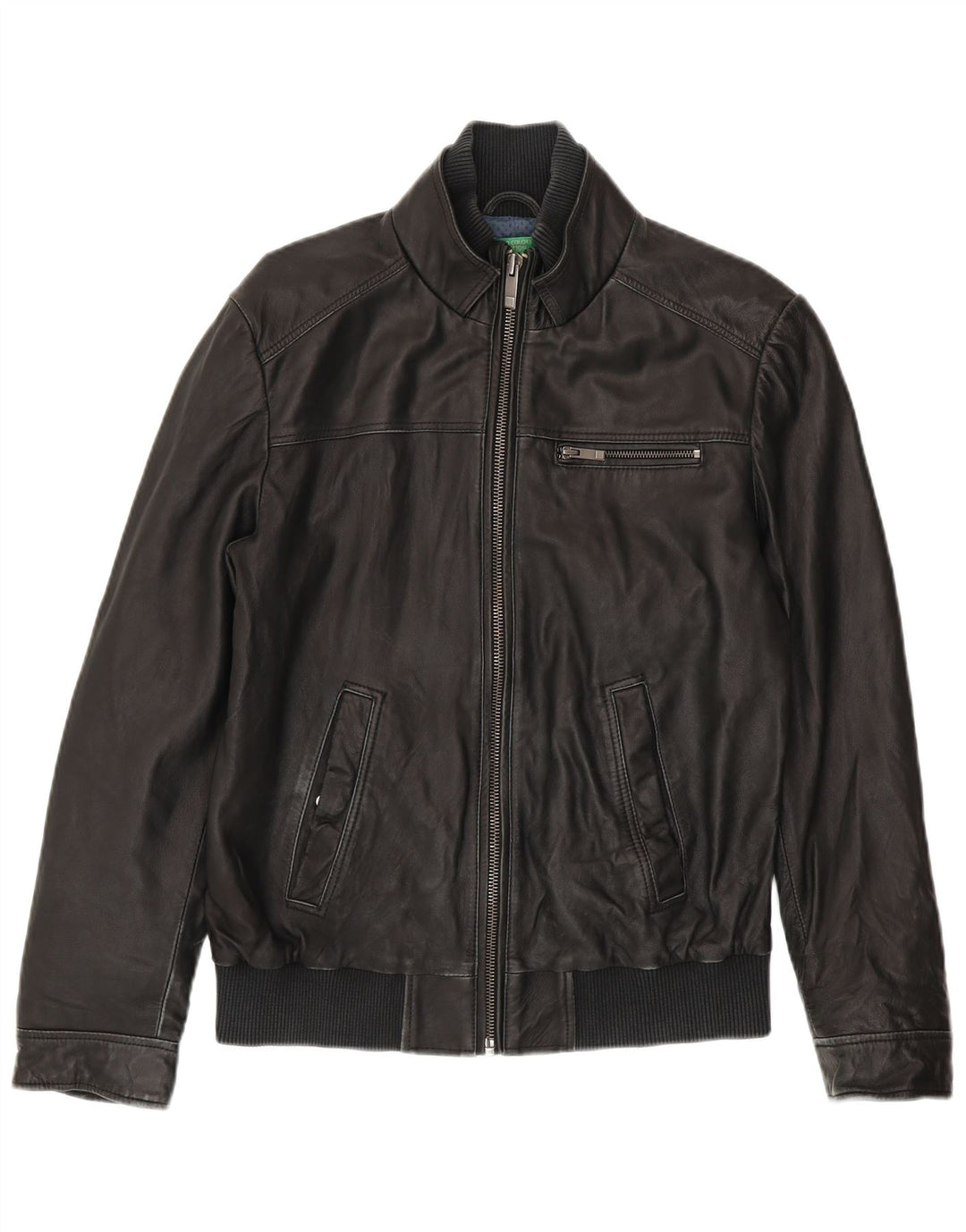 BENETTON Womens Leather Jacket IT 52 2XL Black Sheepskin