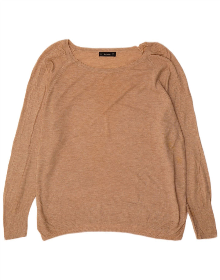 Zara Dame Oversized Boat Neck Jumper Sweater UK 14 Medium Beige