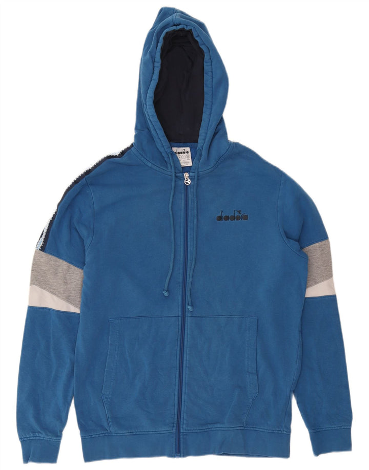 Diadora Herre hættetrøje med lynlås mellemblå Colourblock Bomuld