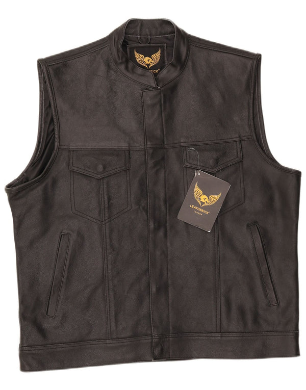 Leatherick Herre Læder Gilet UK 44 2XL Sort Læder