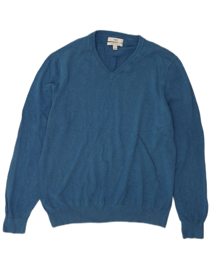 Marks & Spencer Herre V-hals sweater XL Blå Bomuld