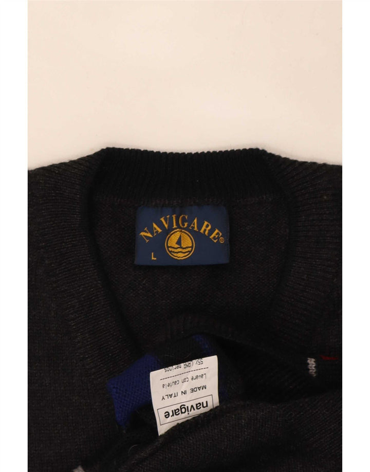Navigare Herre V-hals sweater Stor Grå Geometrisk Uld