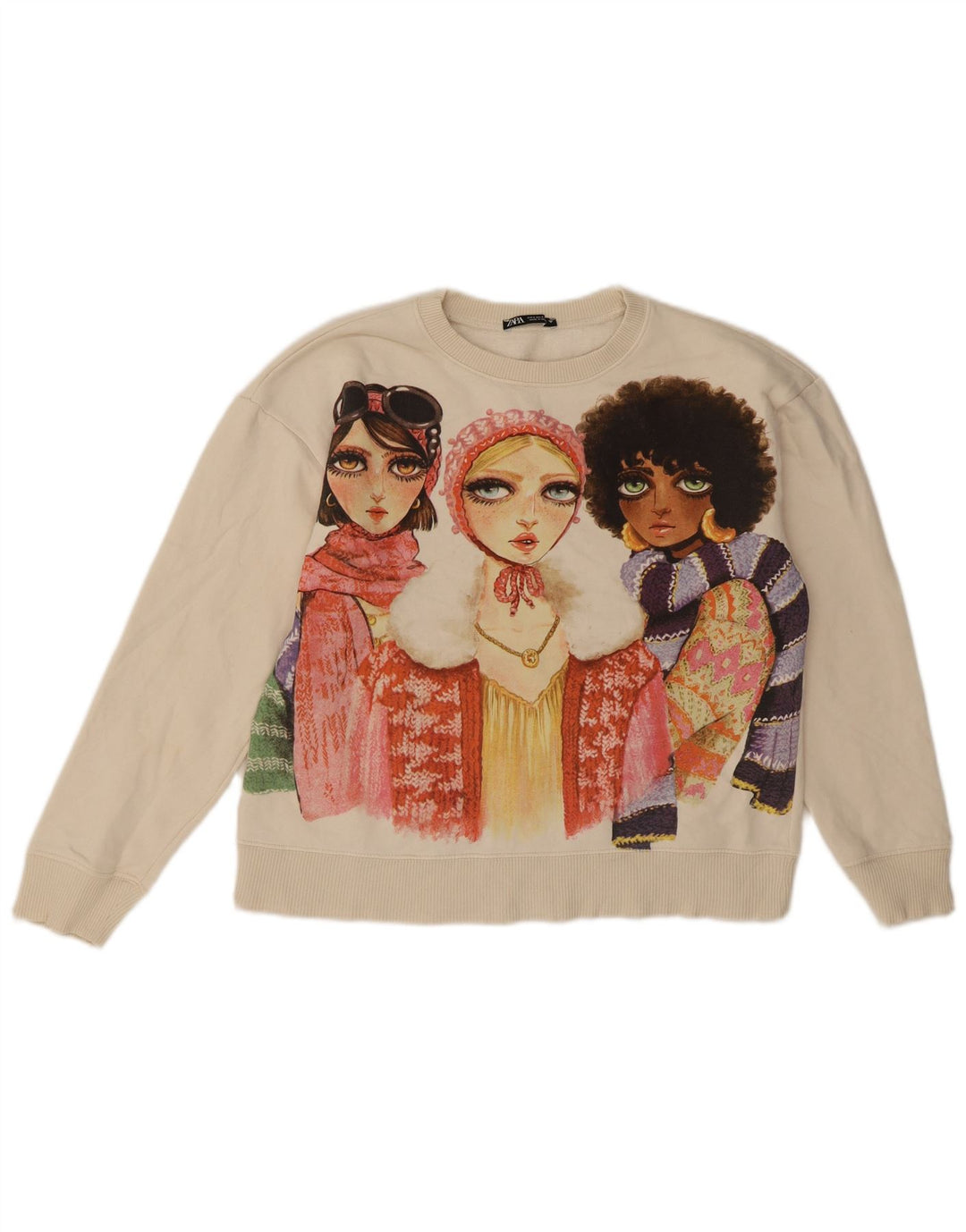 Zara Womens Grafisk Oversized Sweatshirt Jumper UK 10 Small Off White