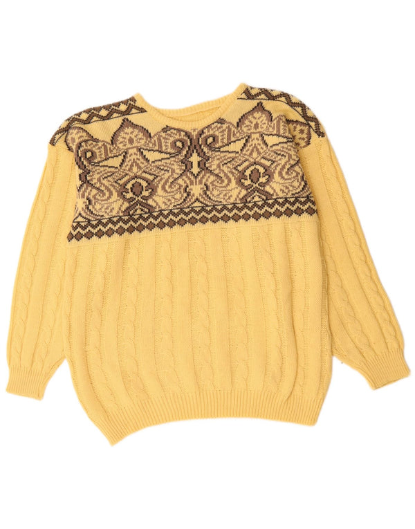 VINTAGE Herre Crew Neck trøje Sweater Large Yellow Fair Isle Wool