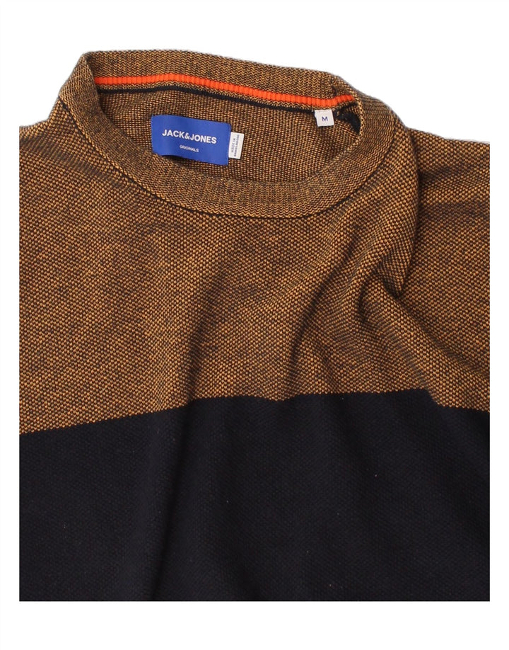 JACK & JONES Mens Crew Neck Jumper Sweater Medium Brown Colourblock Cotton Vintage Jack & Jones and Second-Hand Jack & Jones from Messina Hembry 