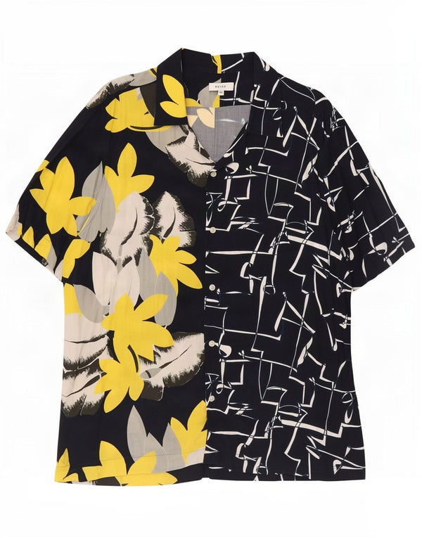 Reiss Mens Short Sleeve Shirt 2XL Navy Blue Floral Viscose