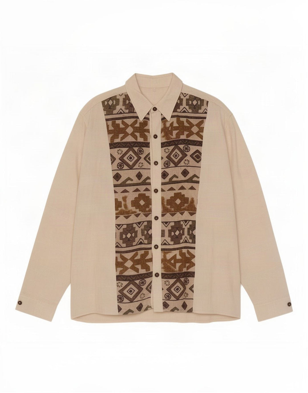 Vintage herreskjorte stor råhvid geometrisk linned